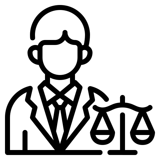 Icon of a lawyer with scales of justice for criminal defense investigations