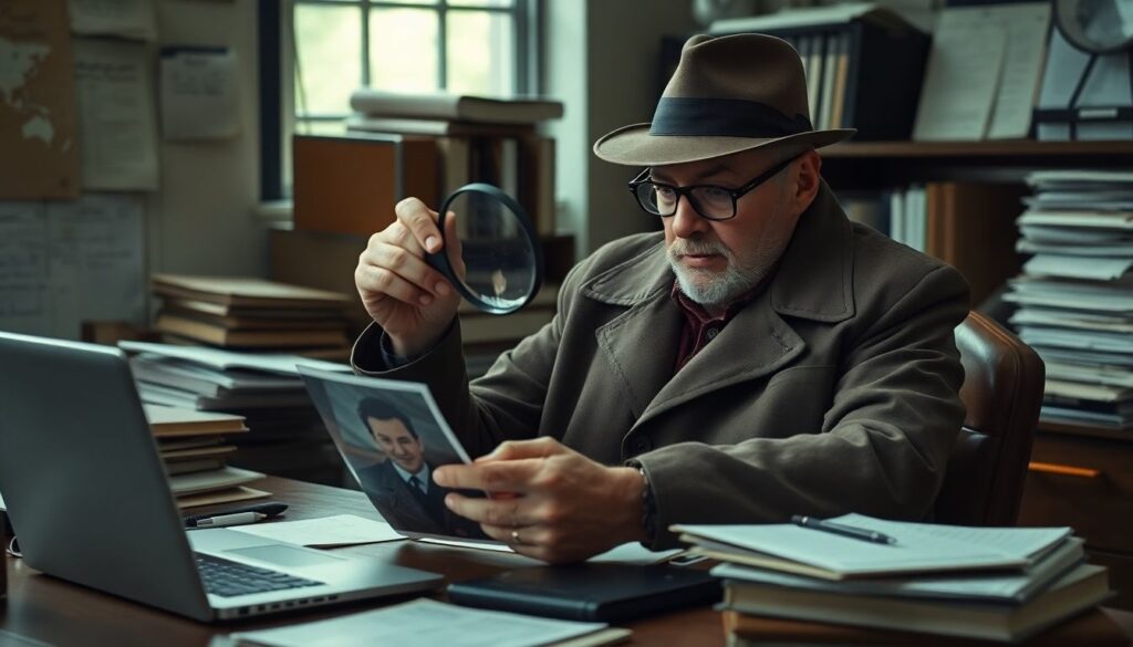 A private investigator working on a case.